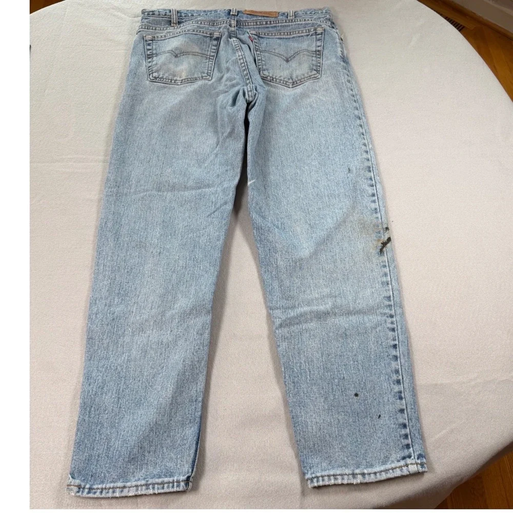 Levi's Jeans Mens 36x30 Light Blue 550 Relaxed Fit Tapered Leg Distressed Paint